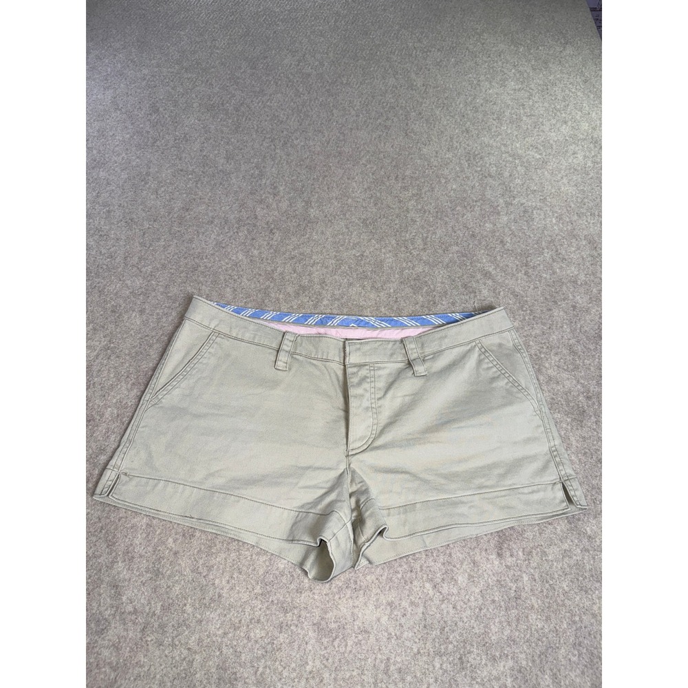American Eagle Khaki Chino Shorts Womens 12 Tan Stretch Cuffed Low Rise